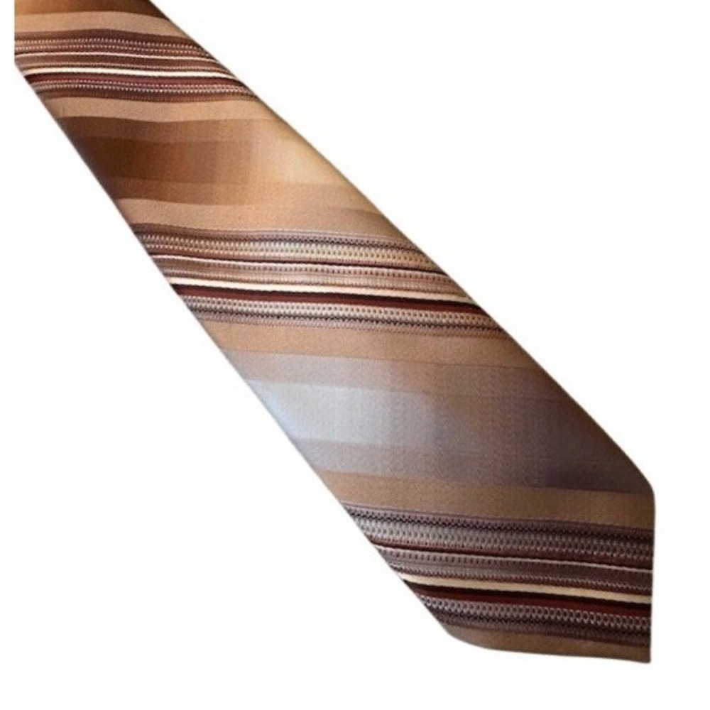 Brittania Mens Striped Necktie Brown Tan Cream Polyester Vintage Style Tie